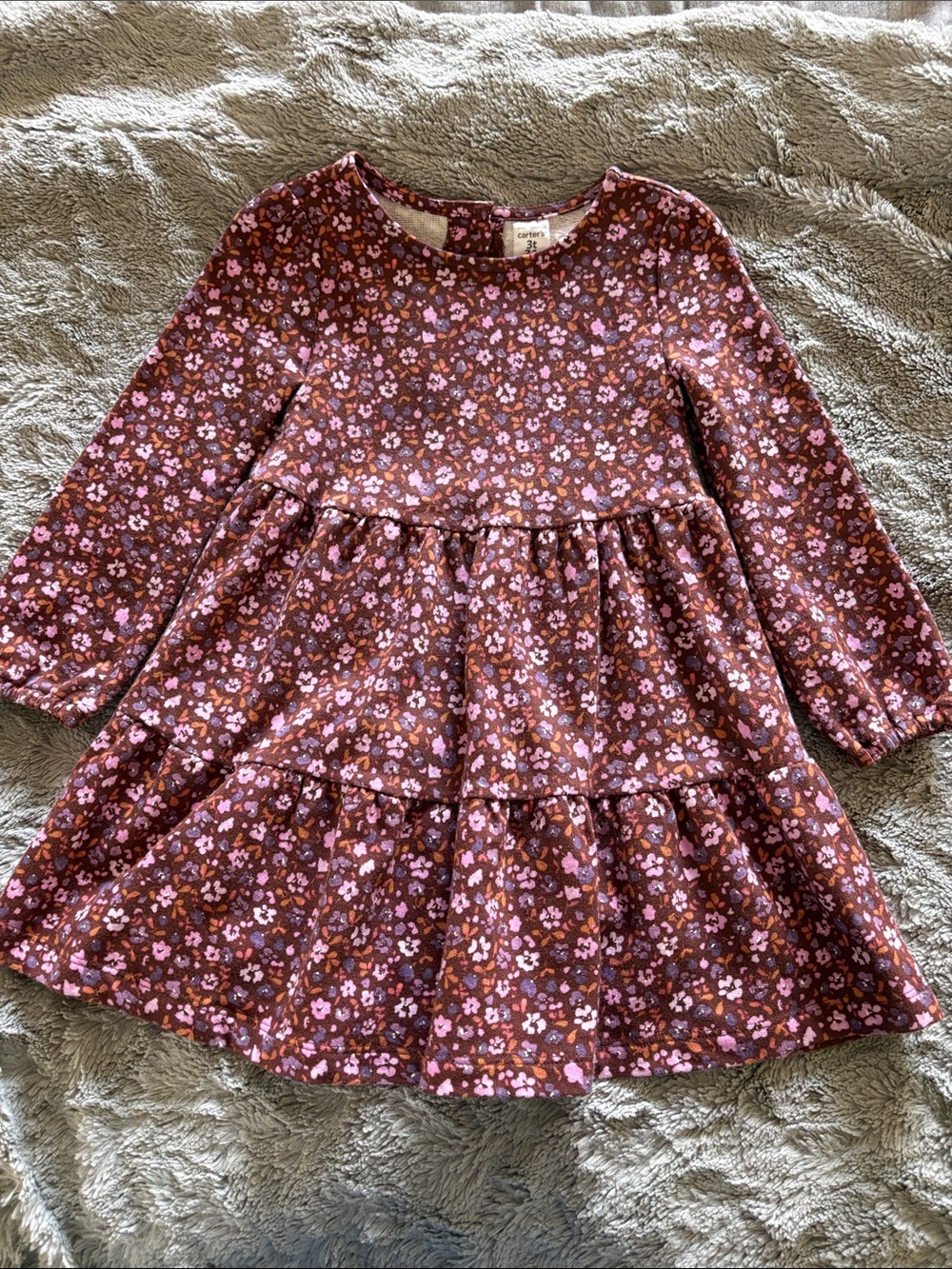 Carter's Maroon Floral Tiered Long-Sleeve Dress